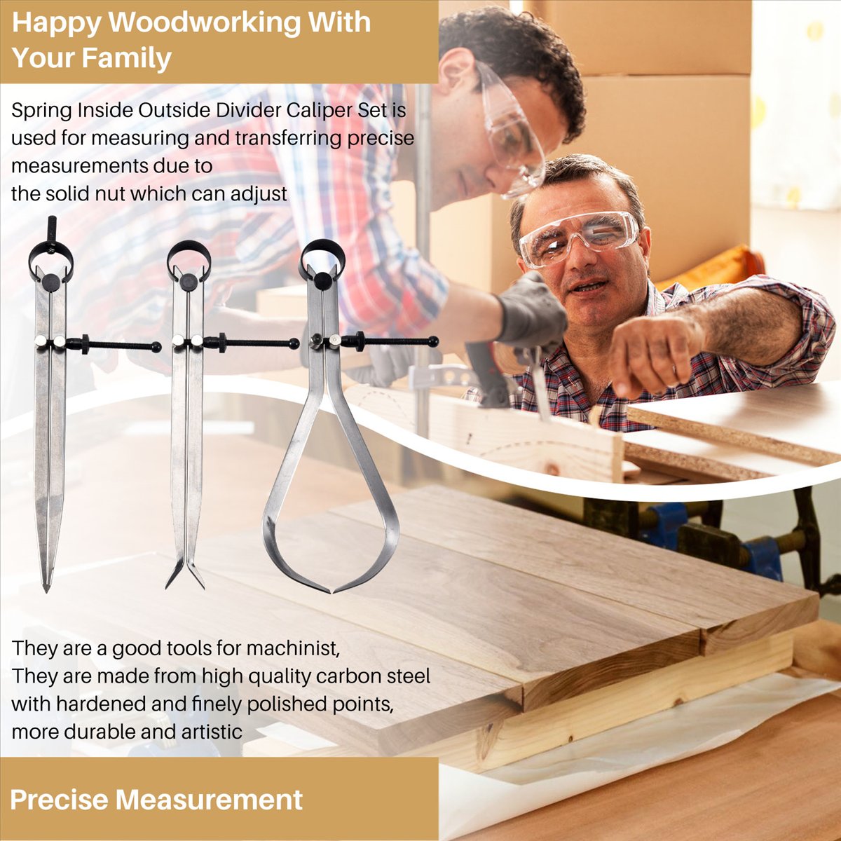 Spring Inside Outside Divider Caliper Set 8-Inch Machinist Tools 3-Pack,3 * Spring inside and outside calipers,Silver
