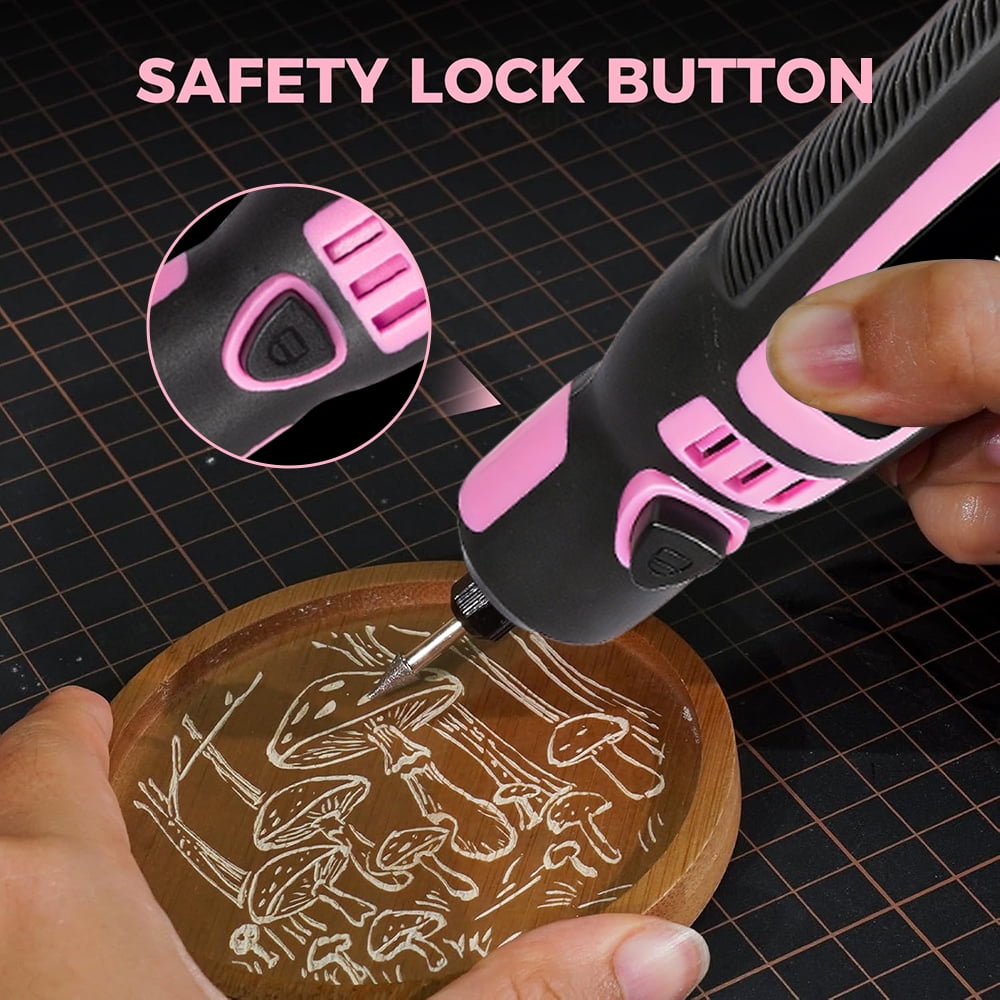 INTELIVE 50pcs Mini Cordless Rotary Tool Set, 16000RPM Cordless Electric Grinder Set Kit, Lightweight Mini Grinder with 3 Speeds for Curving DIY Cutting Crafting Work, Pink