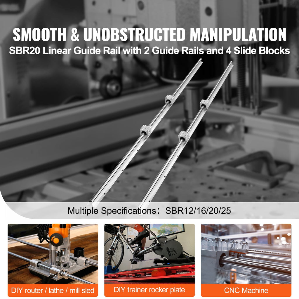 KFFKFF Linear Movement Kit, SBR20 1500mm, Includes Two SBR20 Rails of 59 in/1500 mm & Four SBR20UU Blocks, Perfect for Custom CNC and Automated Projects