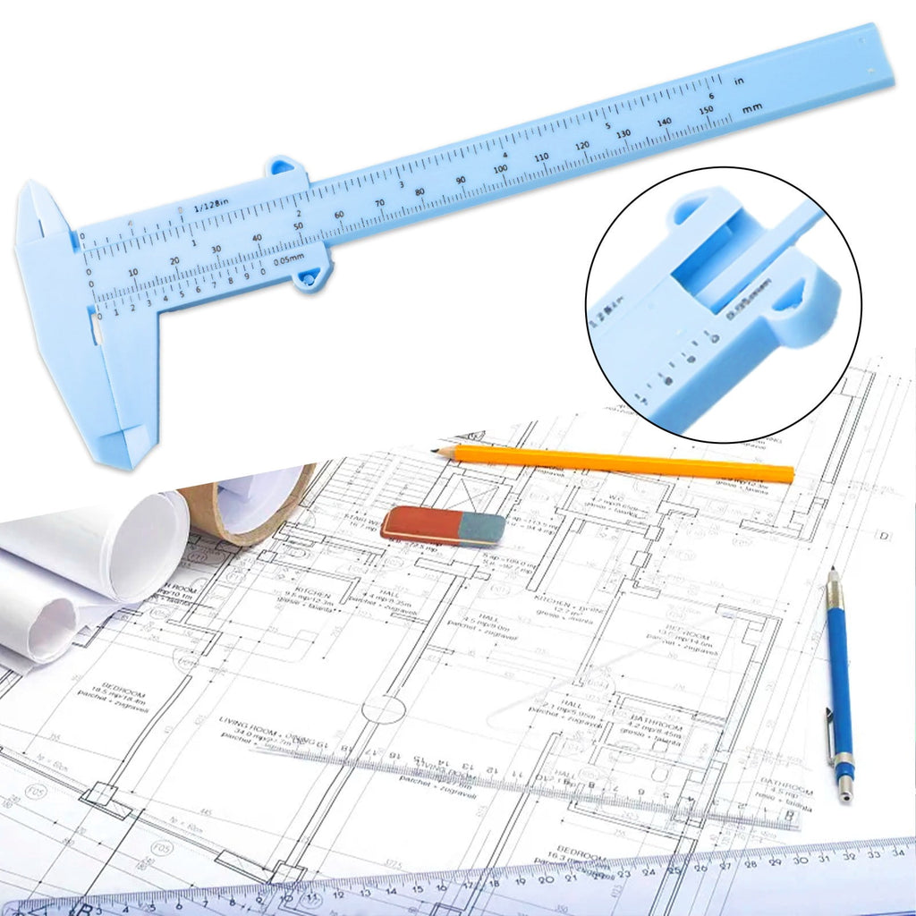 0-150Mm Vernier Calipers Double Rule Scale Plastic Depth Height Measure Tool Blue