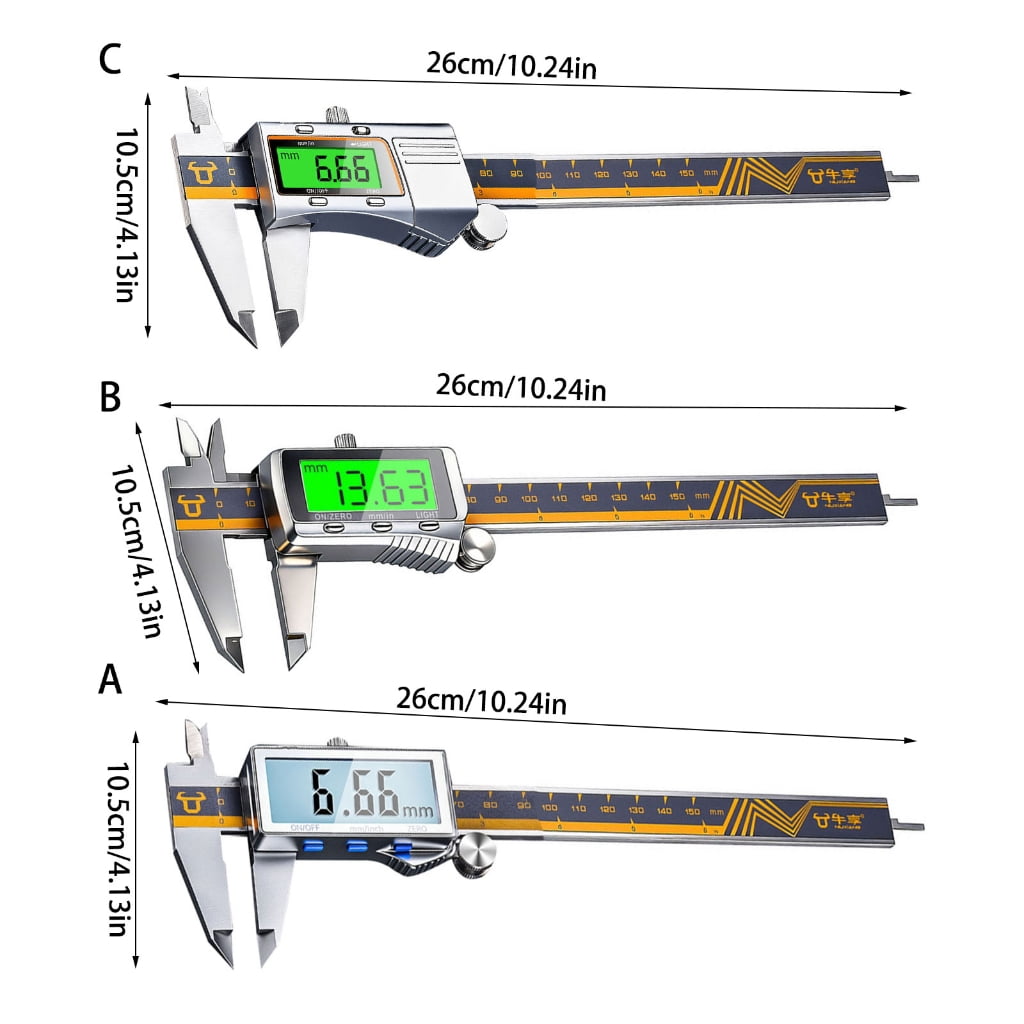 Digital Caliper Measuring Tool, Metal Vernier Caliper Digital Micrometers with Large LCD Screen for Household