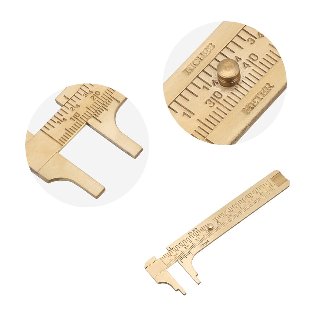Brass Vernier Caliper Measuring Tool Double Scale mm/inch Sliding Gauge Mini Metal Pocket Ruler for Bead Wire Jewels Rings Measurement[100mm]