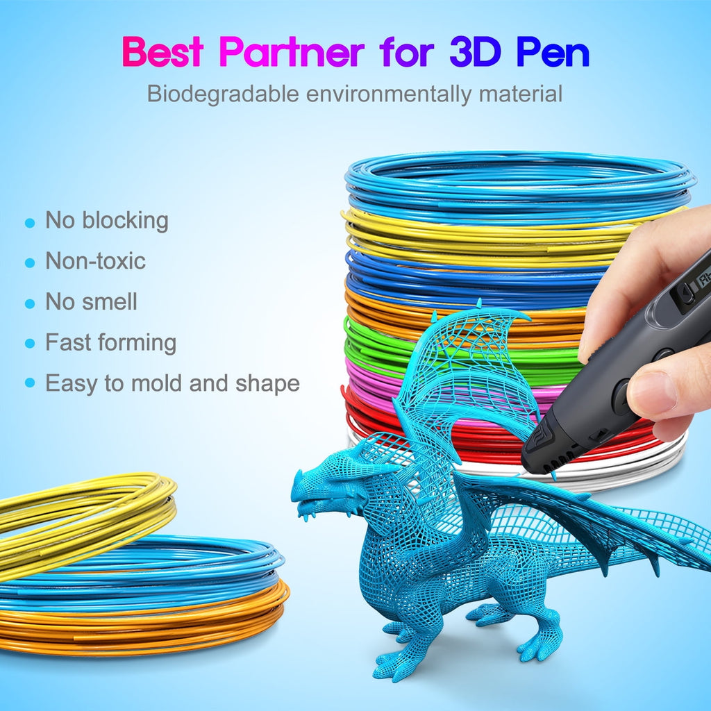 3D Pen PLA Filament Refills, 20 Colors Support for All 1.75mm 3D Printer / 3D Pen, 10 Feet Each Color, Total 200Ft 3D Printing Material (3M Each Color)