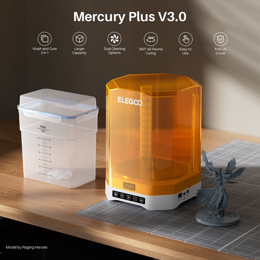 ELEGOO Mercury XS Bundle with Separate Washing and Curing Station for Resin 3D Printed Models Yellow