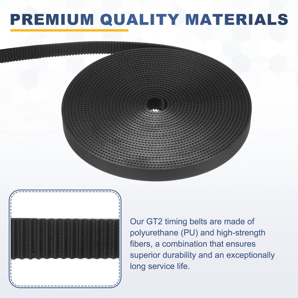Uxcell Polyurethane PU Fiber Cord 2GT Timing Belt 10x5000mm 2mm Pitch 2mm Thick Black Open Loop Pulley Timing Belt for 3D Printer