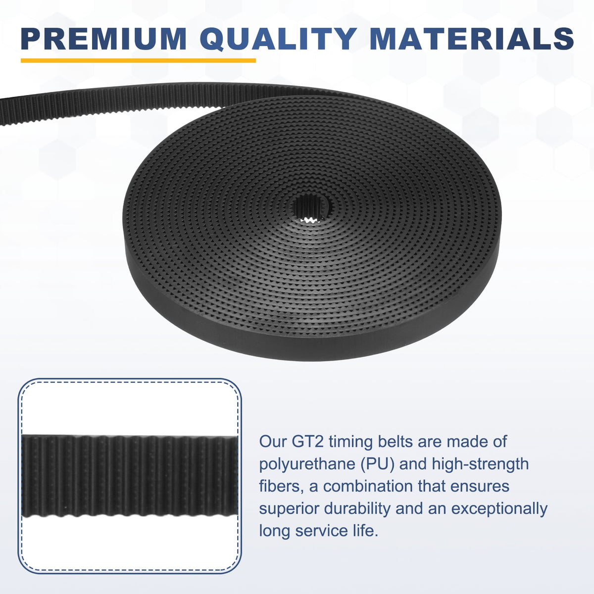 Uxcell Polyurethane PU Fiber Cord 2GT Timing Belt 10x5000mm 2mm Pitch 2mm Thick Black Open Loop Pulley Timing Belt for 3D Printer
