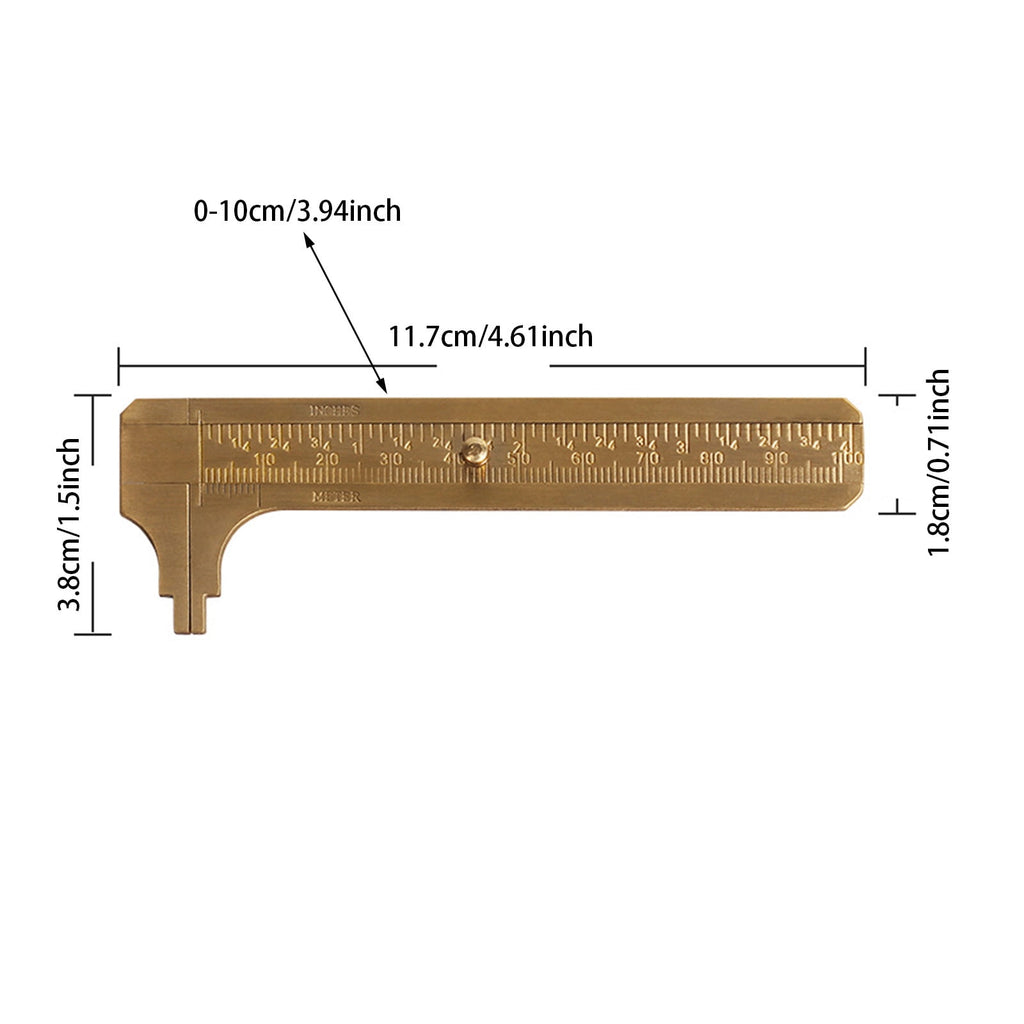 Pocket Brass Caliper - Dual Scale Vernier Gauge for Jewelry Making - Mini Measuring Tool for Beads, Rings & Wire - Precision Metal Ruler for Jewelers & DIY Craft Projects