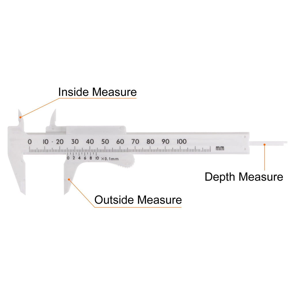 Uxcell 10pcs Mini Plastic Vernier Caliper 100mm Single Scale Metric Sliding Gauge Measuring Tool Ruler, White