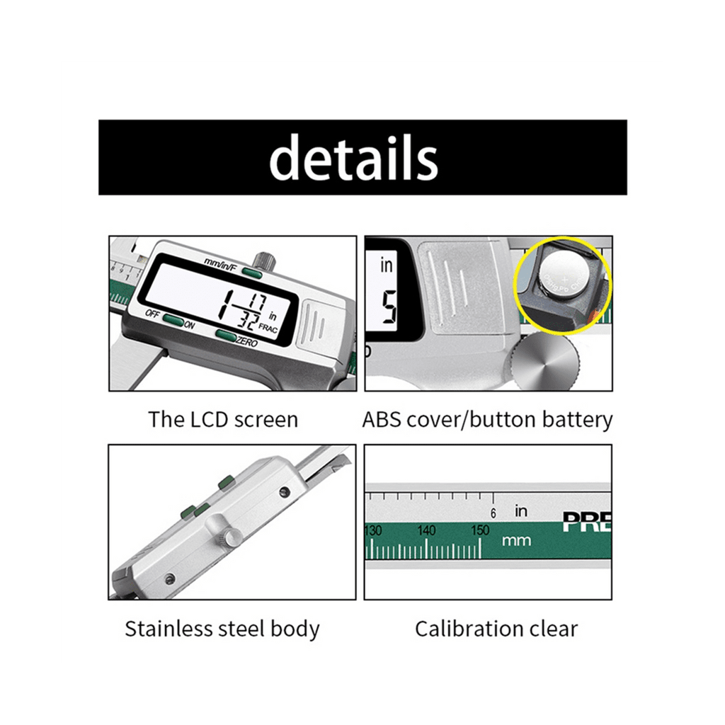 ET50 Spelling Stainless Steel Vernier Calipers with Fractions with Metal Digital Mixed Score Display