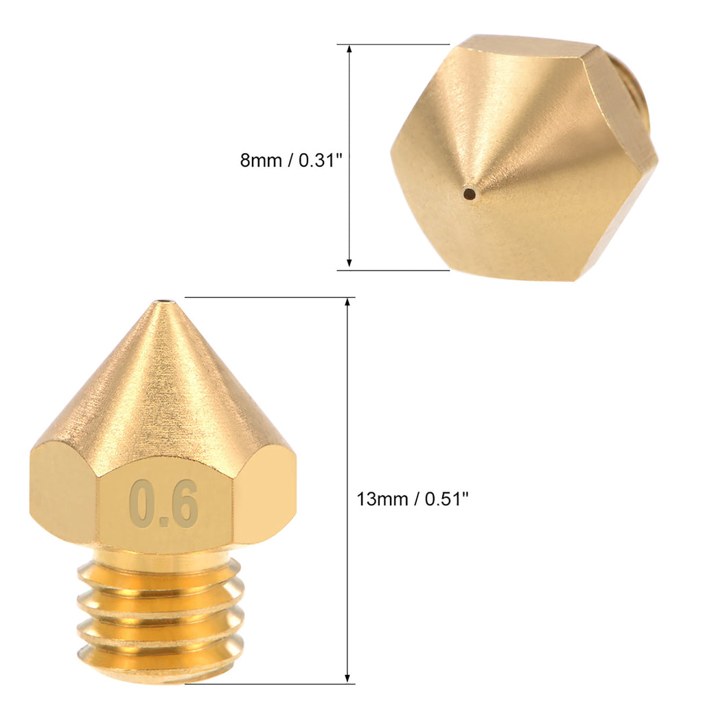 0.4mm 3D Printer Nozzle Head M7 Thread Replacement for MK10 1.75mm Extruder Print Brass 5pcs