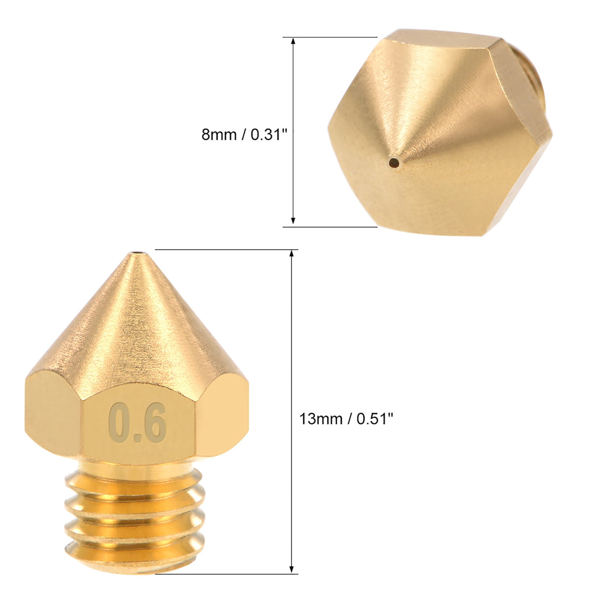 0.4mm 3D Printer Nozzle Head M7 Thread Replacement for MK10 1.75mm Extruder Print Brass 5pcs