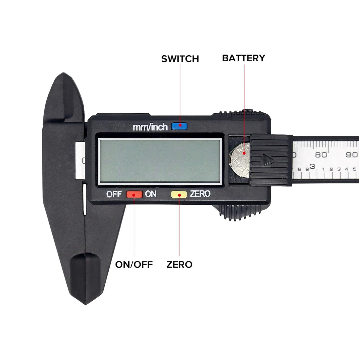 KASIU Electronic Digital Caliper,Plastic Vernier Caliper,Caliper Measuring Tool with "/Millimeter Conversion,Extra Large Lcd Screen,0-6 "/0-150 Mm,Auto Off Featured Micrometer Ruler