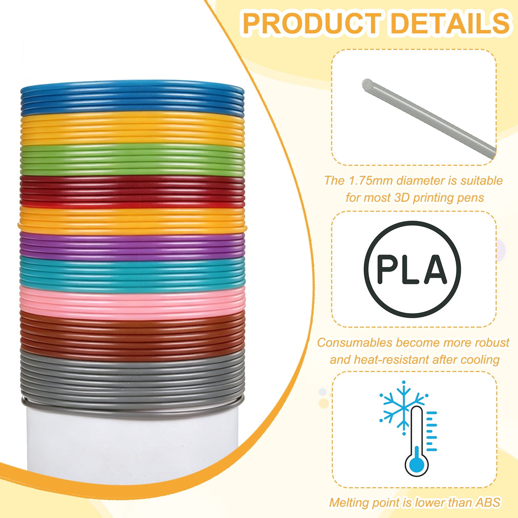 Uxcell 3D Pen Filament 6Pcs 1.75mm Total Length 196.8 Feet Gray PLA, 3D Pen Filament Refills Low Warping, for Creating Pictures Printed Model Printing Pen