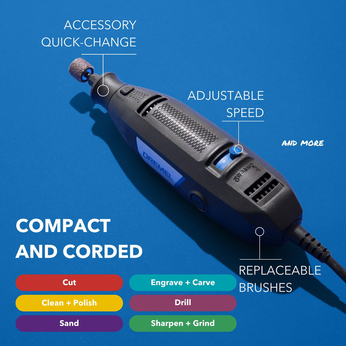 Dremel 3100-1/13 Corded Variable Speed Rotary Tool Includes 1 Attachment, & 13 Accessories, 1.2 Amps and 120 Volts