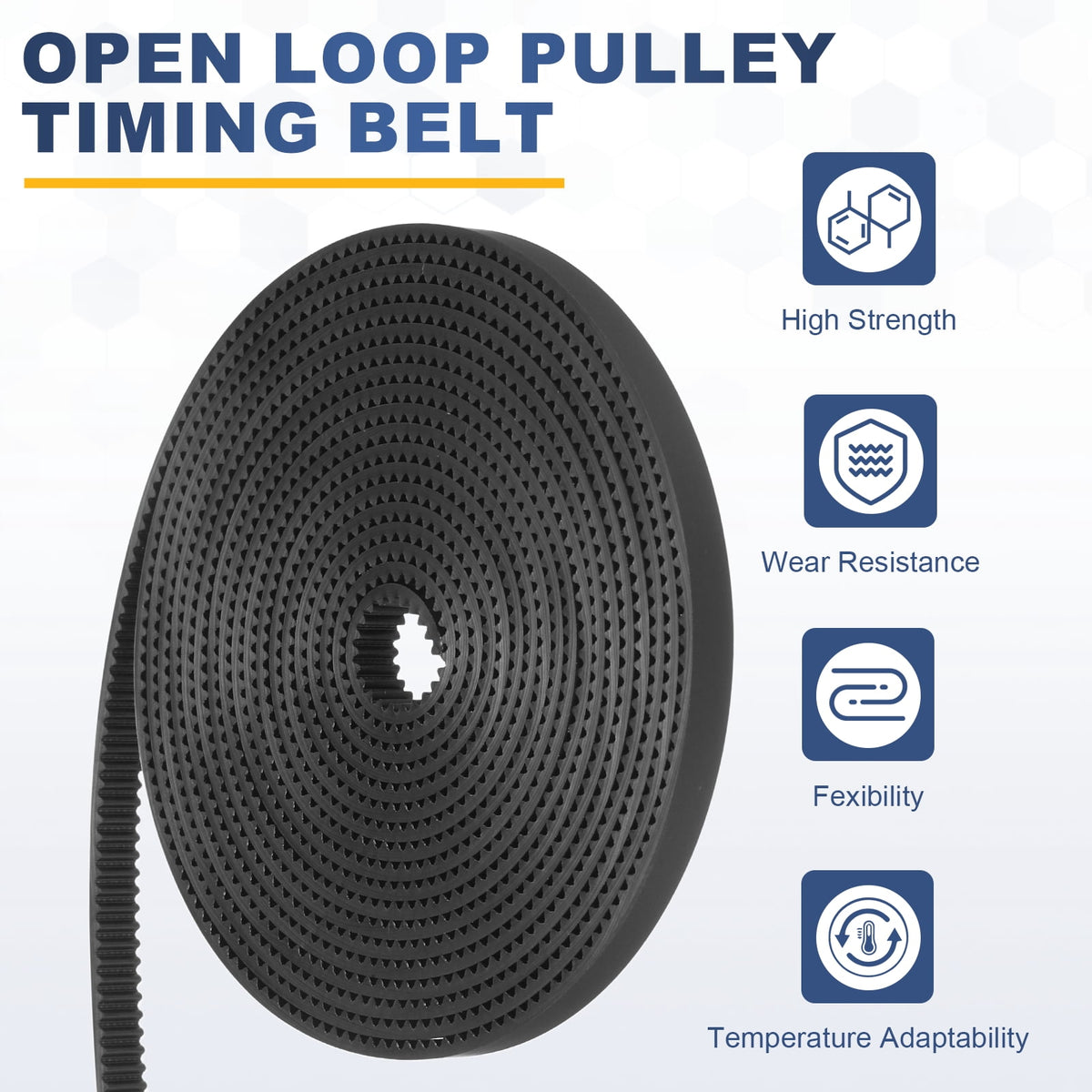 Uxcell Polyurethane PU Fiber Cord 2GT Timing Belt 6x2000mm 2mm Pitch 2mm Thick Black Open Loop Pulley Timing Belt for 3D Printer