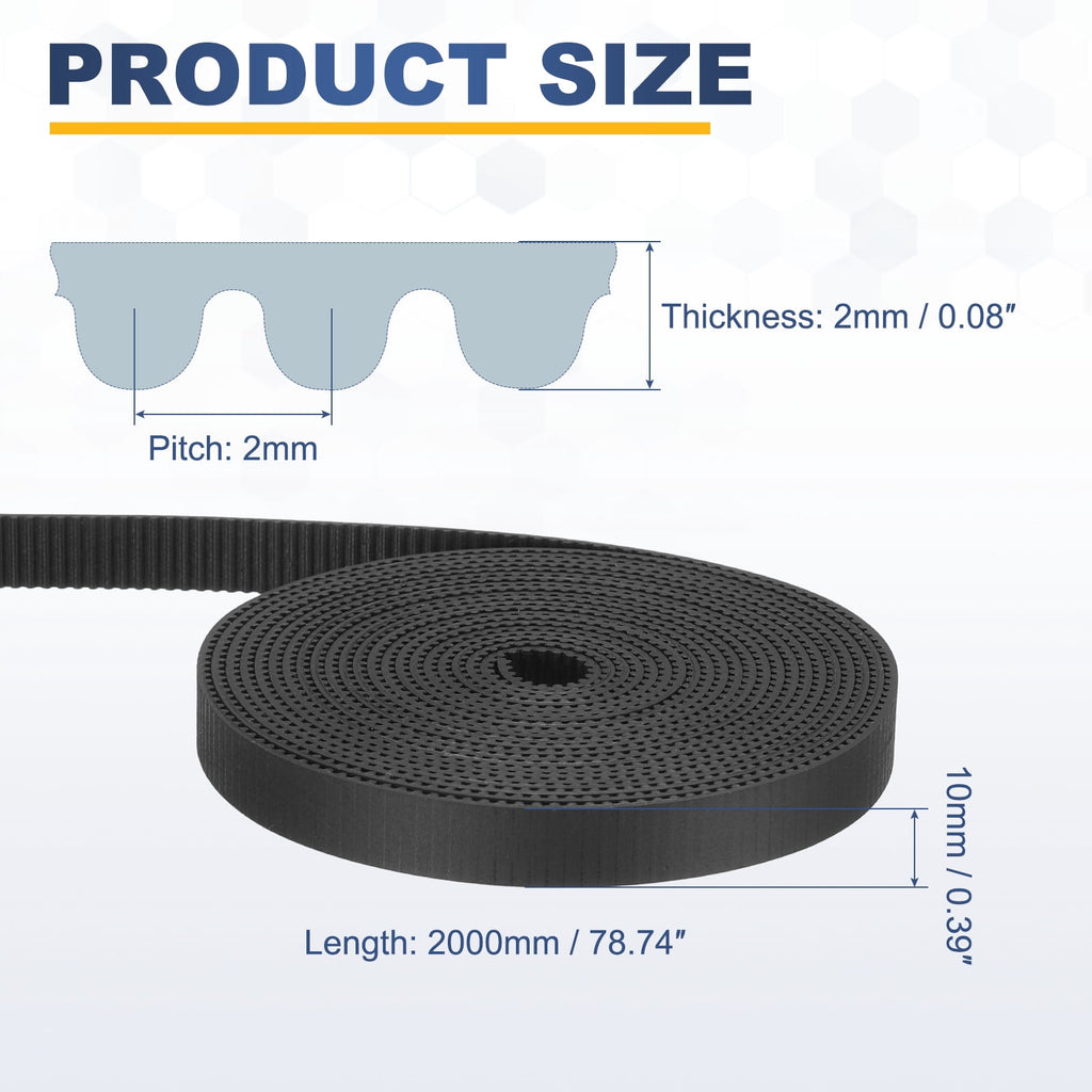 Uxcell Rubber 2GT Timing Belt 10x2000mm 2mm Pitch 2mm Thick Black Open Loop Pulley Timing Belt for 3D Printer