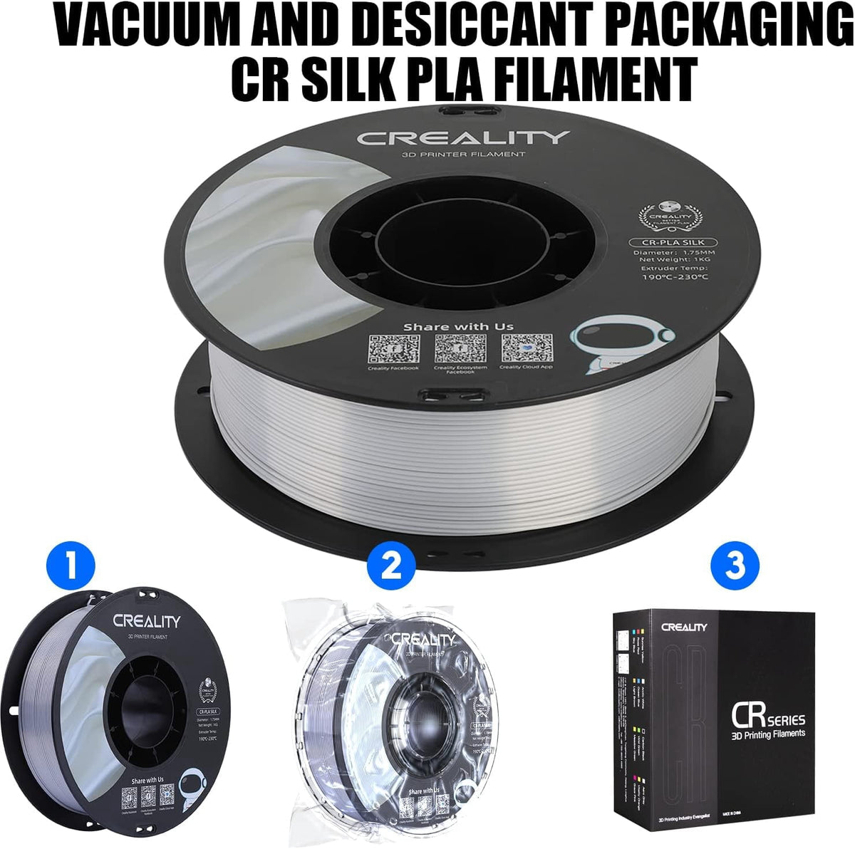 Creality 3D Printing Silk PLA Filament 3D Printer Gold Silver Shiny Filaments 1.75mm Neatly Wound Dimensional Accuracy +/- 0.03 mm Silk Smooth Printing 2.2lbs for Most 3D Printers
