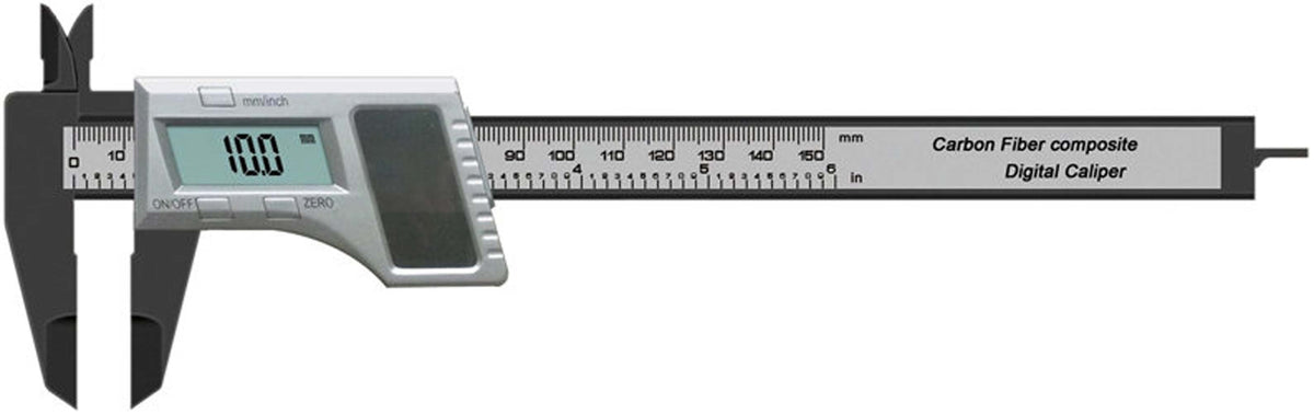 PRECISE 6" Solar Digital Caliper | Dual Power (Solar & Battery) | Carbon Fiber Composite | 0-150mm (6") Range | 0.1mm (0.01") Resolution | Zero Setting