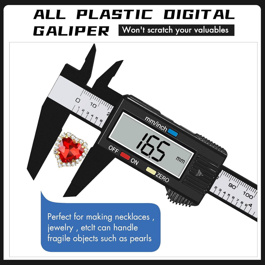 Digital Calipers 0-6 inch/150mm Electronic Vernier Caliper with LCD Screen, Inch/Metric Conversion, Auto Off - Plastic Insulated Jaws for Safe DIY, Jewelry, Craft & Home Measurement