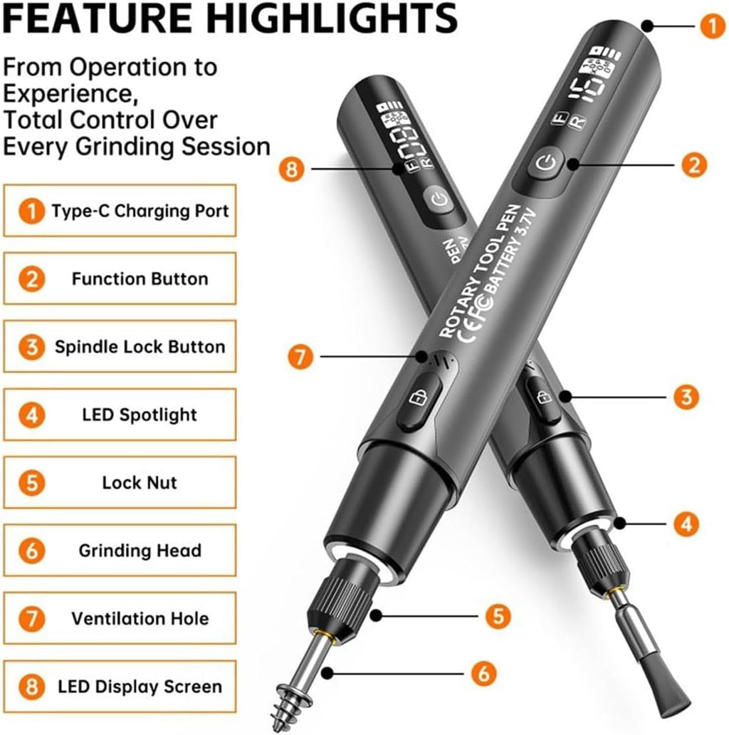 Mini Cordless Rotary Tool, 6-Speed Rotary Tool Kit with 50 Accessories, Multi-Purpose and USB Charging Power Rotary Tool for Engraving, Sanding, Polishing, Drilling, Etching, DIY Crafts,Orange