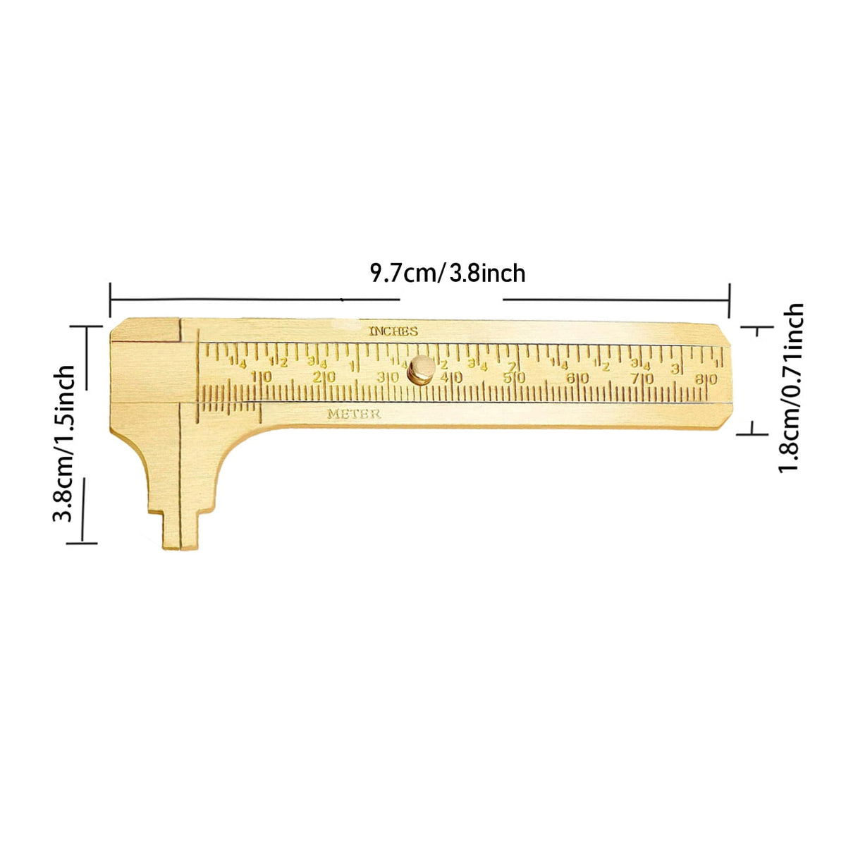 Pocket Brass Caliper - Dual Scale Vernier Gauge for Jewelry Making - Mini Measuring Tool for Beads, Rings & Wire - Precision Metal Ruler for Jewelers & DIY Craft Projects
