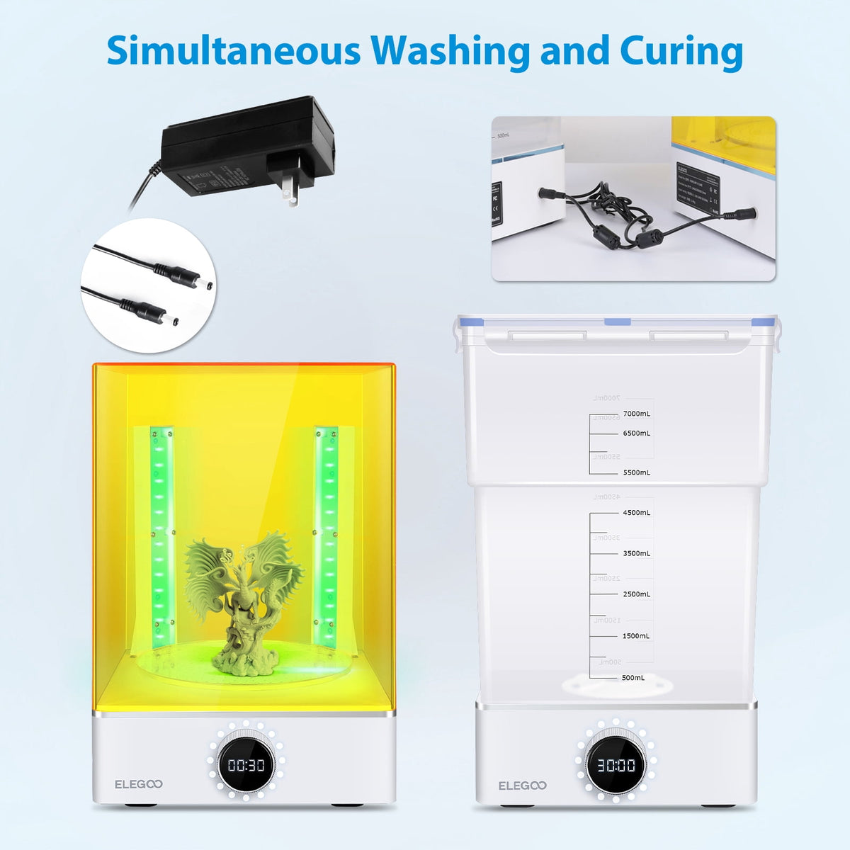 ELEGOO Mercury XS Bundle with Separate Washing and Curing Station for Resin 3D Printed Models Yellow