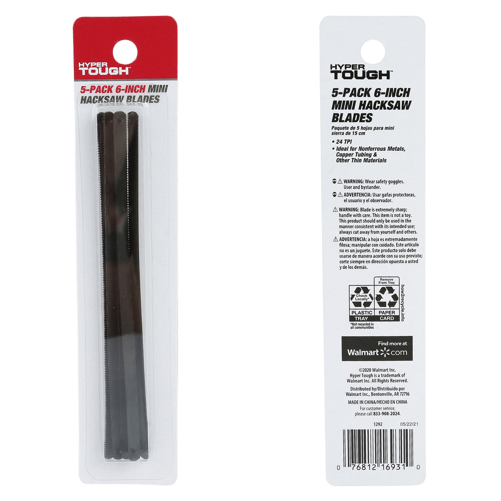 Hyper Tough 6-inch Mini Hacksaw Replacement Blades, 5-Piece, Steel,1292