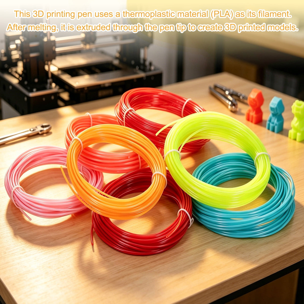 Uxcell 3D Pen Filament 3Pcs 1.75mm Total Length 196.8 Feet Fluorescent Orange PLA, 3D Pen Filament Refills Low Warping, for Creating Pictures Printed Model Printing Pen