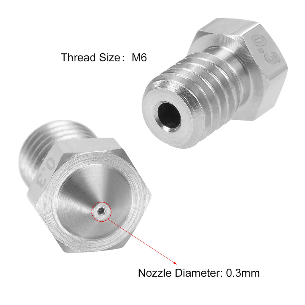 0.4mm 3D Printer Nozzle Head M6 Thread for V5 V6 1.75mm Extruder Print, Stainless Steel 2pcs
