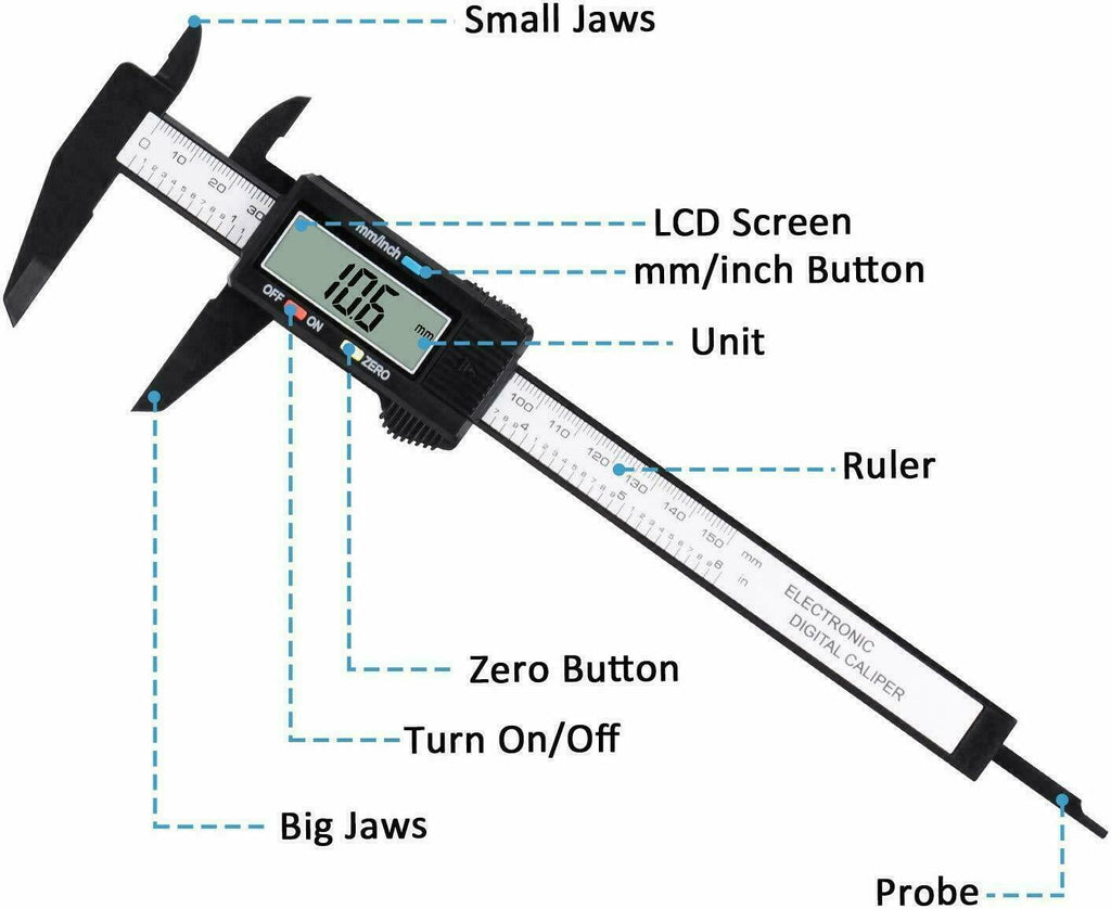 LCD Digital Caliper Electronic Gauge Carbon Fiber Vernier Micrometer Ruler 6inch