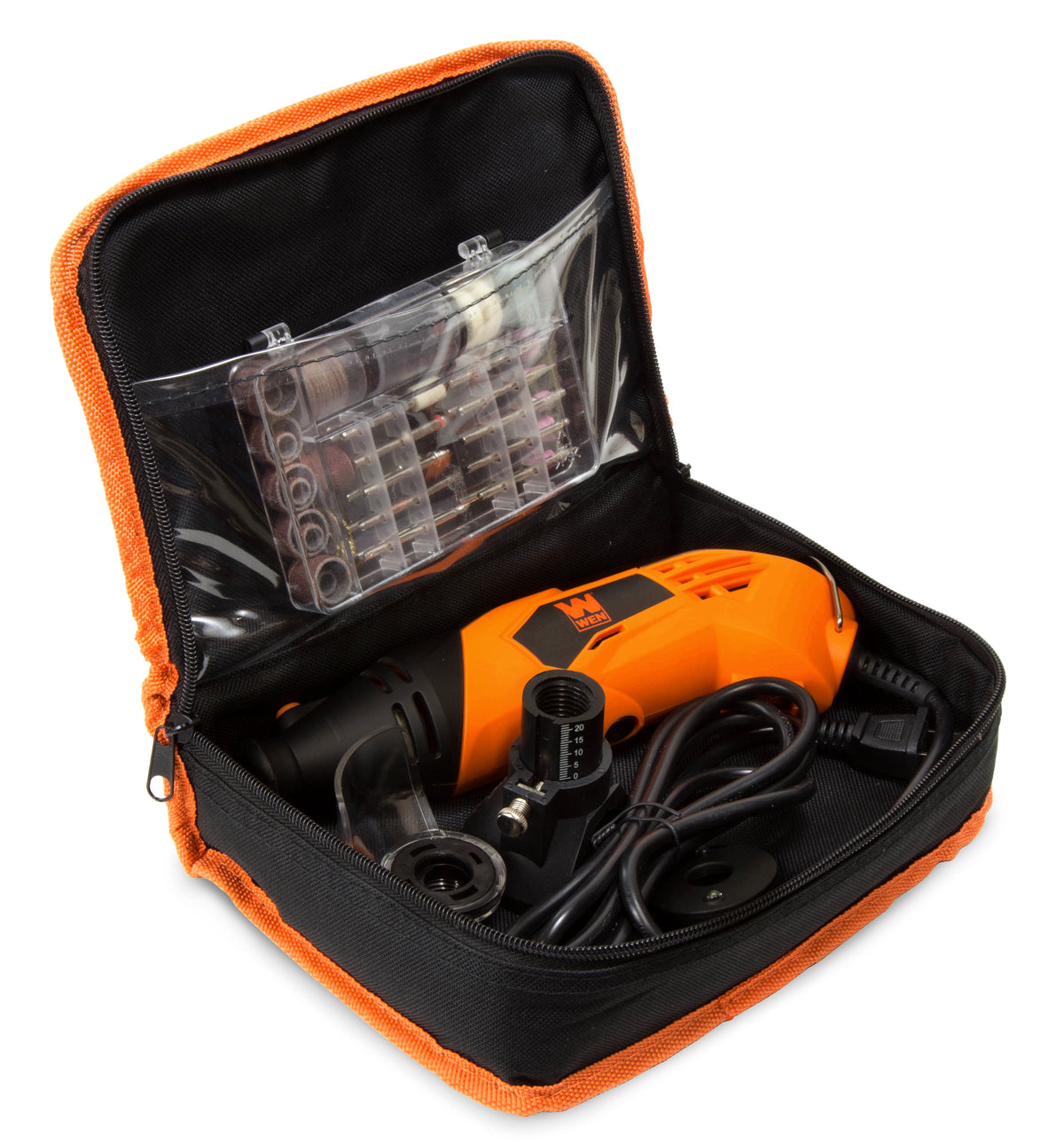 WEN 1.4-Amp Variable Speed Rotary Tool with Cutting Guide, LED Collar, 100+ Accessories, Carrying Case and Flex Shaft