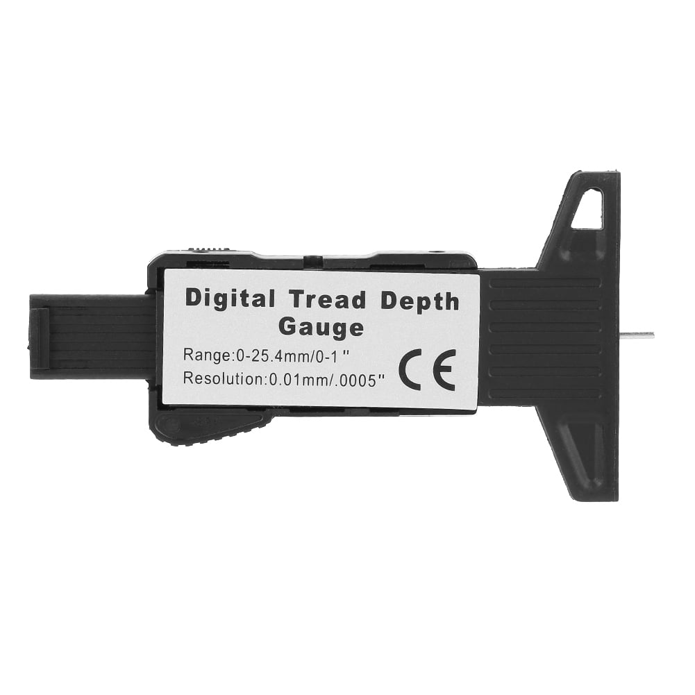 High Precision Digital Tread Depth Gauge and Tire Wear Tester 0-1 inch / 0-25.4 mm Carbon Fiber Brake Shoe Pad Measuring Tool Clear LCD Screen