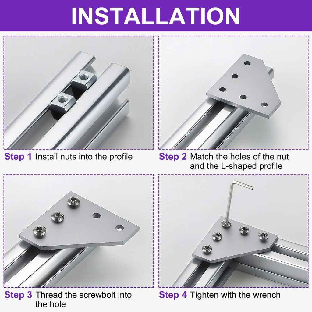 Uxcell 6Set 2020 Corner Bracket Plate, L-Slot Aluminum Extrusion Connector, Outside Joint Plate with Screws for 2020 Series Aluminum Profile 3D Printer Frame, Black