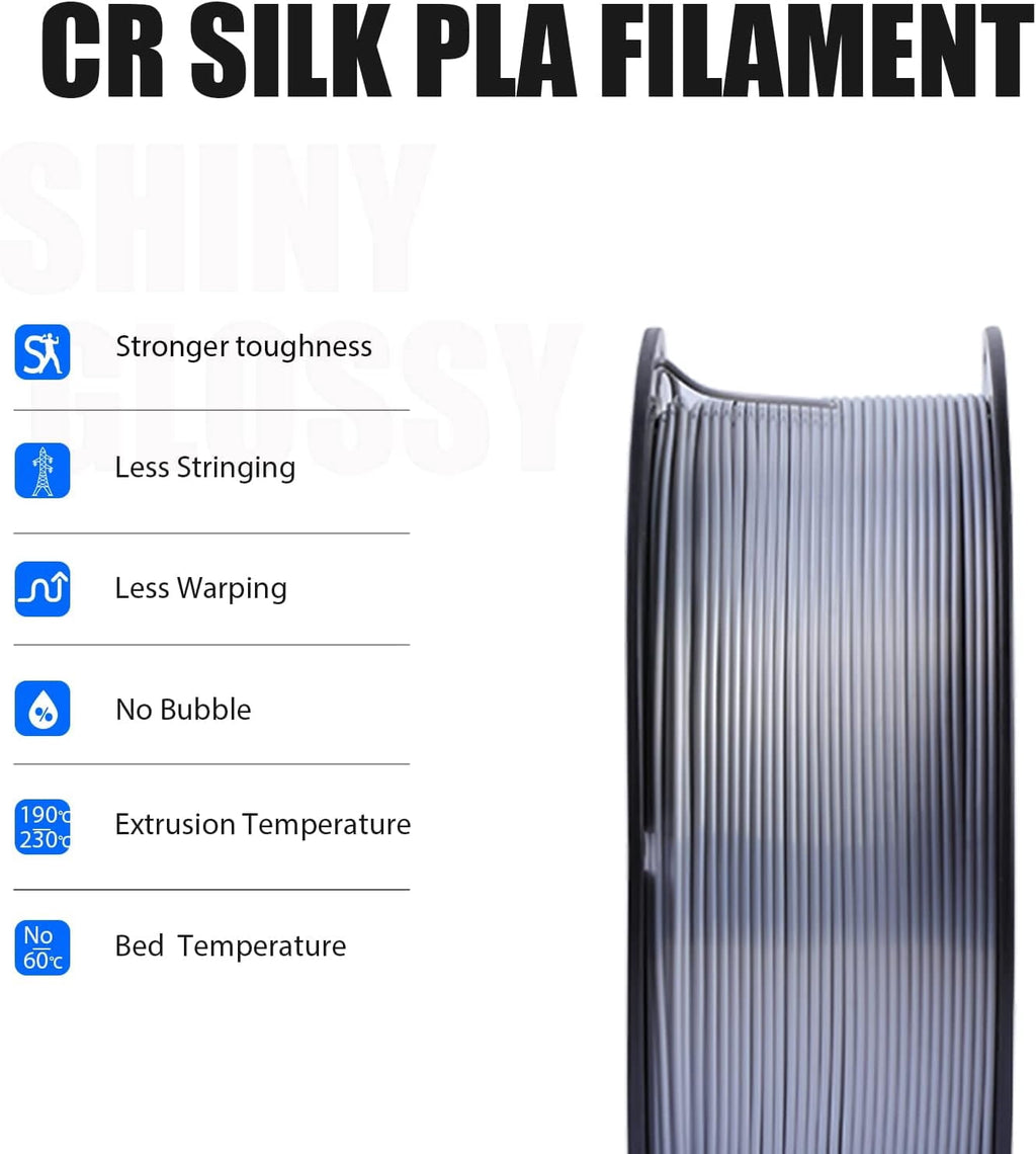 Creality 3D Printing Silk PLA Filament 3D Printer Gold Silver Shiny Filaments 1.75mm Neatly Wound Dimensional Accuracy +/- 0.03 mm Silk Smooth Printing 2.2lbs for Most 3D Printers