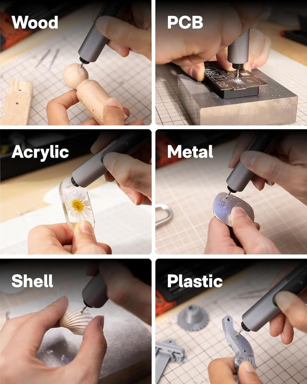 HOTO SNAPBLOQ™ D-A03 Mini Electric Drill Pen, 3-Speed Rechargeable Electric Engraving Pen, 20 Bits LED Light, for Carving, Jewelry Making, PCB, Wood, Plastic, DIY
