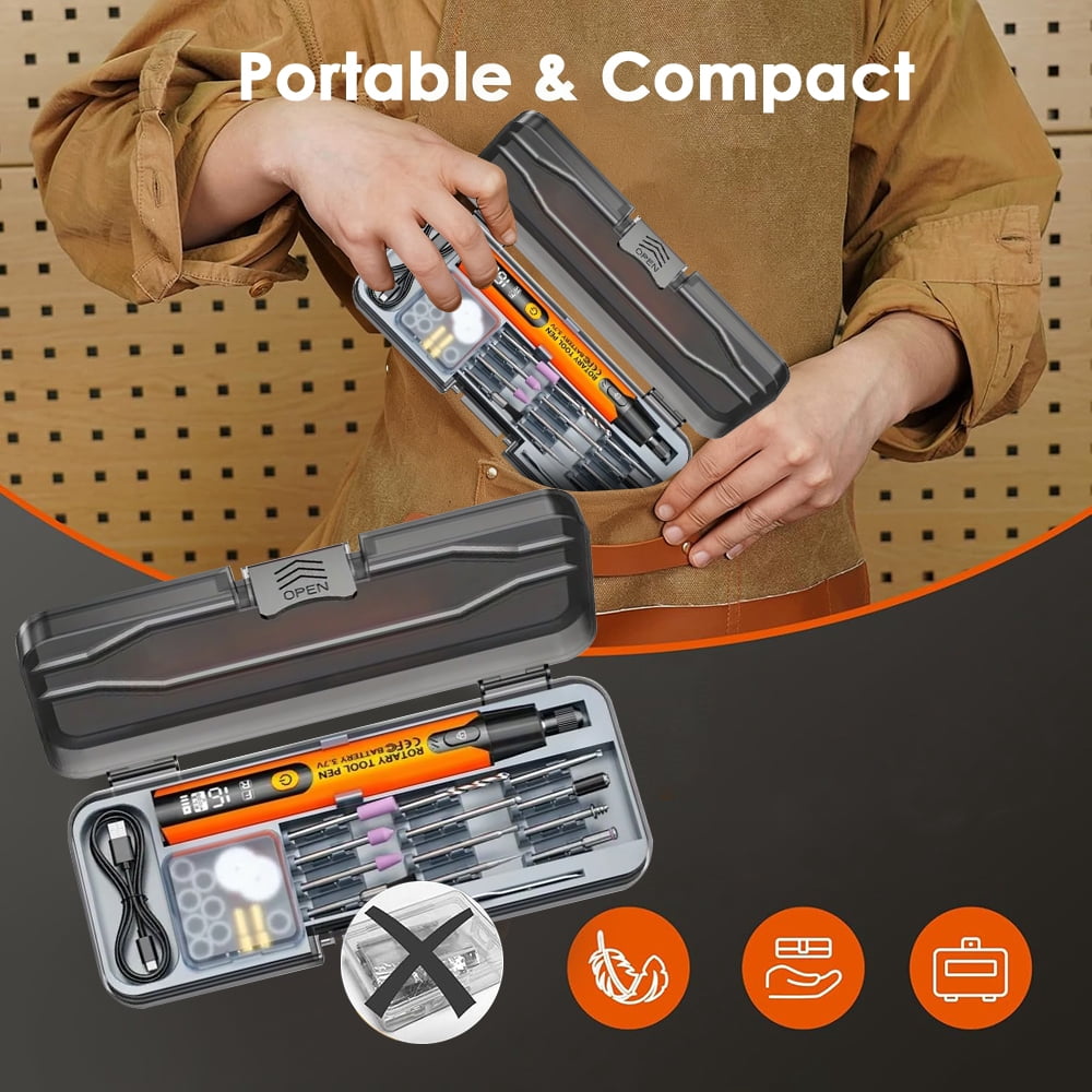 INTELIVE 16000RPM Electric Grinder Set with Storage Box, Rotary Tools Kit with LED Lighting, Cordless DIY Grip Kit with 6 Speed for Cutting Curving Crafting Work Polishing