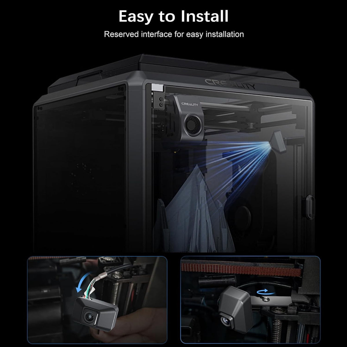 Creality Official K1 AI Camera, HD Quality, AI Detection, Time-Lapse Filming, Real-time Viewing, Easy Install, Keen Watch to Reduce Waste of Filaments, K1/K1 MAX 3D Printer Accessory, Black
