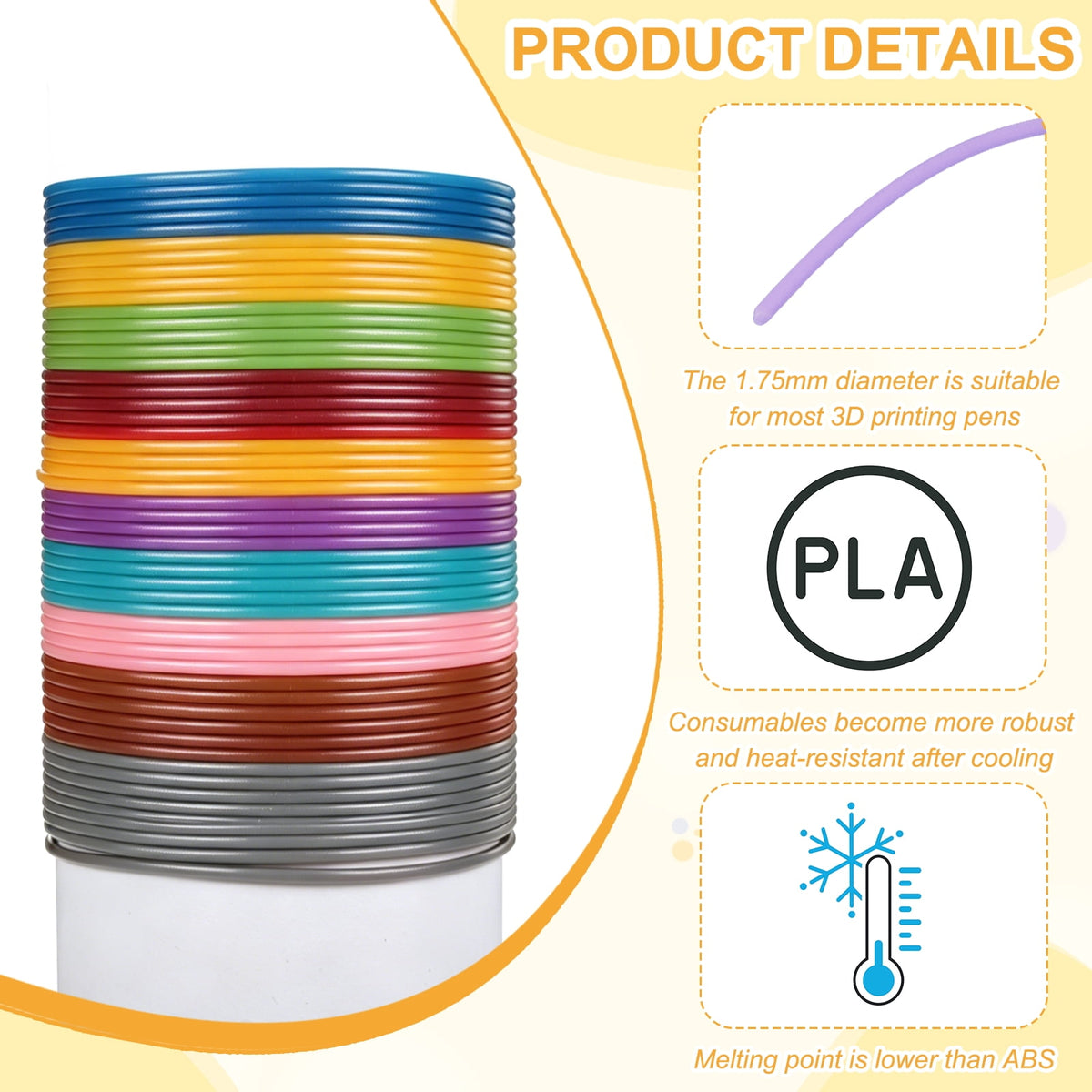 Uxcell 3D Pen Filament 3Pcs 1.75mm Total Length 196.8 Feet Light Purple PLA, 3D Pen Filament Refills Low Warping, for Creating Pictures Printed Model Printing Pen