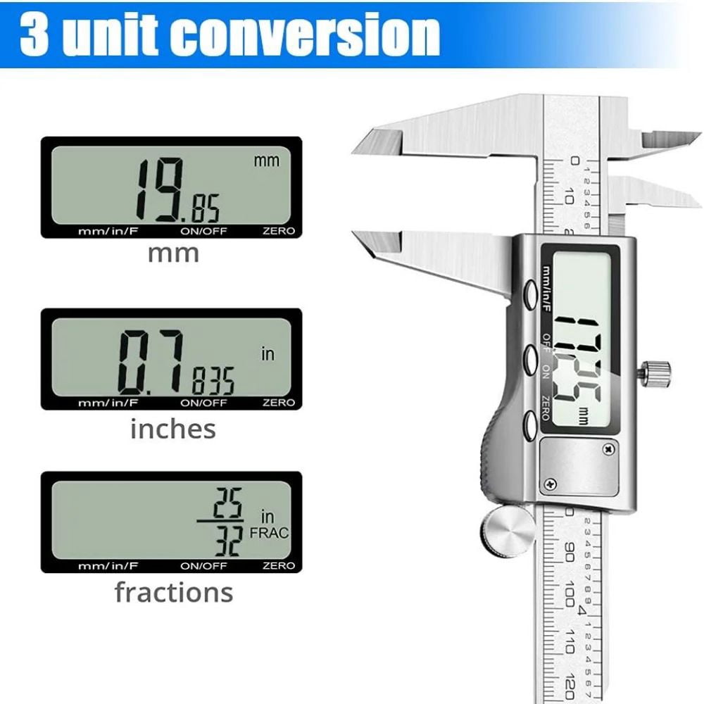CACHOR KQL040 3 Unit Conversion Stainless Steel Adjustable Caliper, 6 inch
