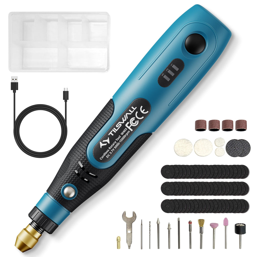 Tilswall Mini Cordless Rotary Tool, 3-Speed and USB Charging Rotary Tool Kit with 82 Accessories, Multi-Purpose 3.7V Power Rotary Tool for Sanding, Polishing, Drilling, Etching, Engraving, DIY Crafts