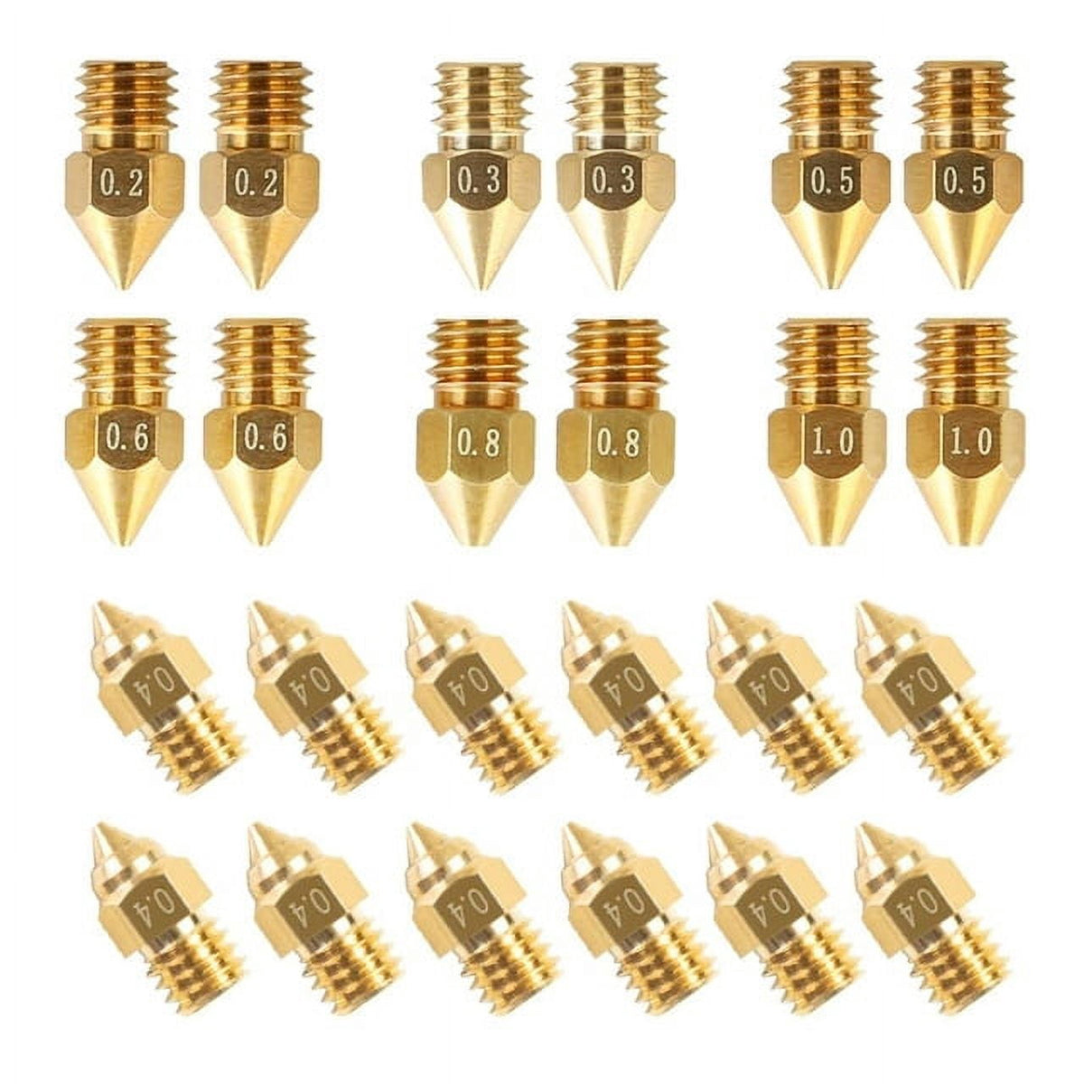 Creality Official MK8 Nozzles 24 Pcs 3D Printer Brass Nozzles Kit with Wear Resistance for Ender-3/Ender-5/CR-10 Series 3D Printers High Hardness 0.2/0.3/0.4/0.5/0.6/0.8/1.0mm Nozzles Kit