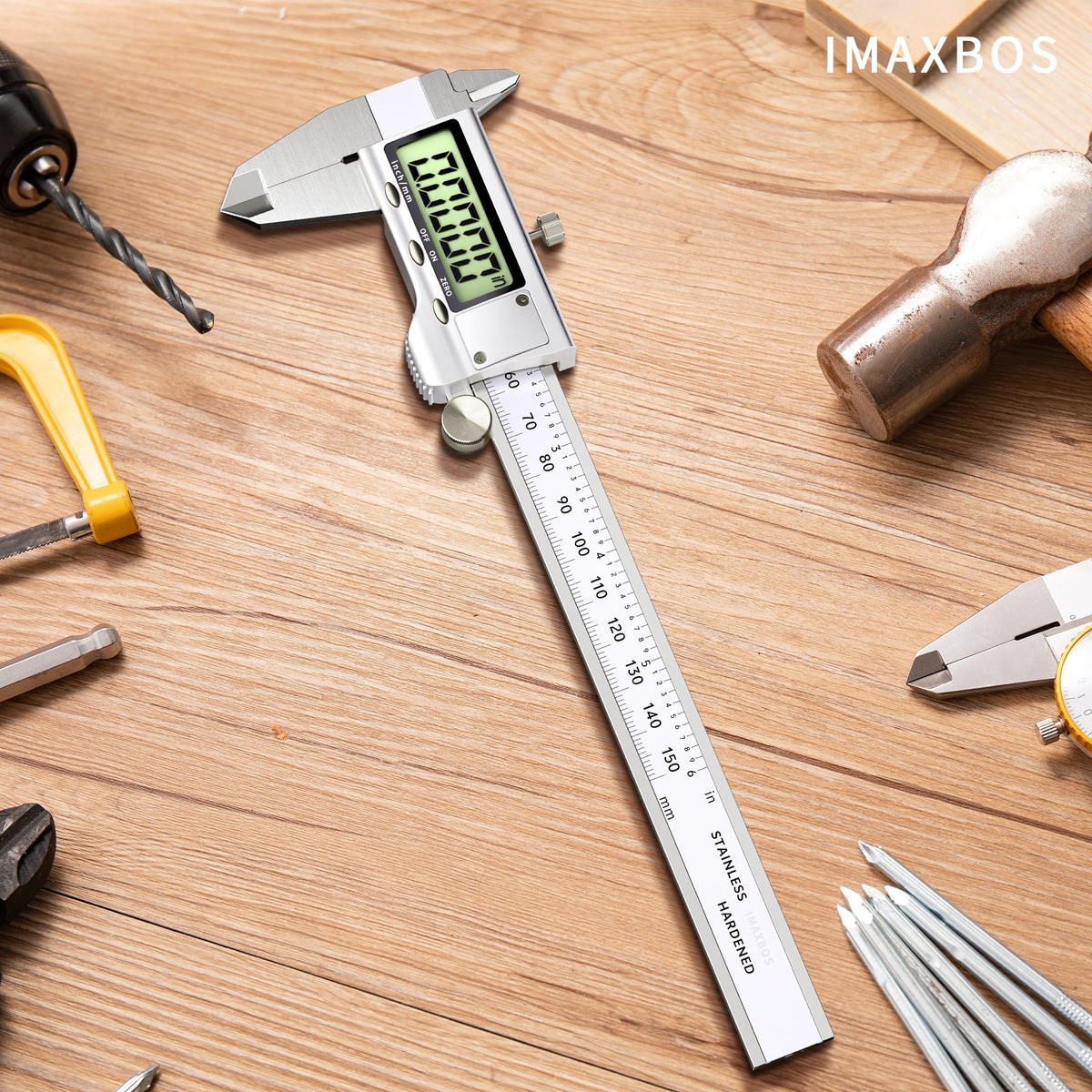 IMAXBOS 6-Inch Digital Caliper, Professional Metal Vernier Caliper with LCD Display, Inch/MM Conversion, Zinc-Plated Rust-Resistant, Auto Shut-Off & Zero Function, Includes Extra Battery