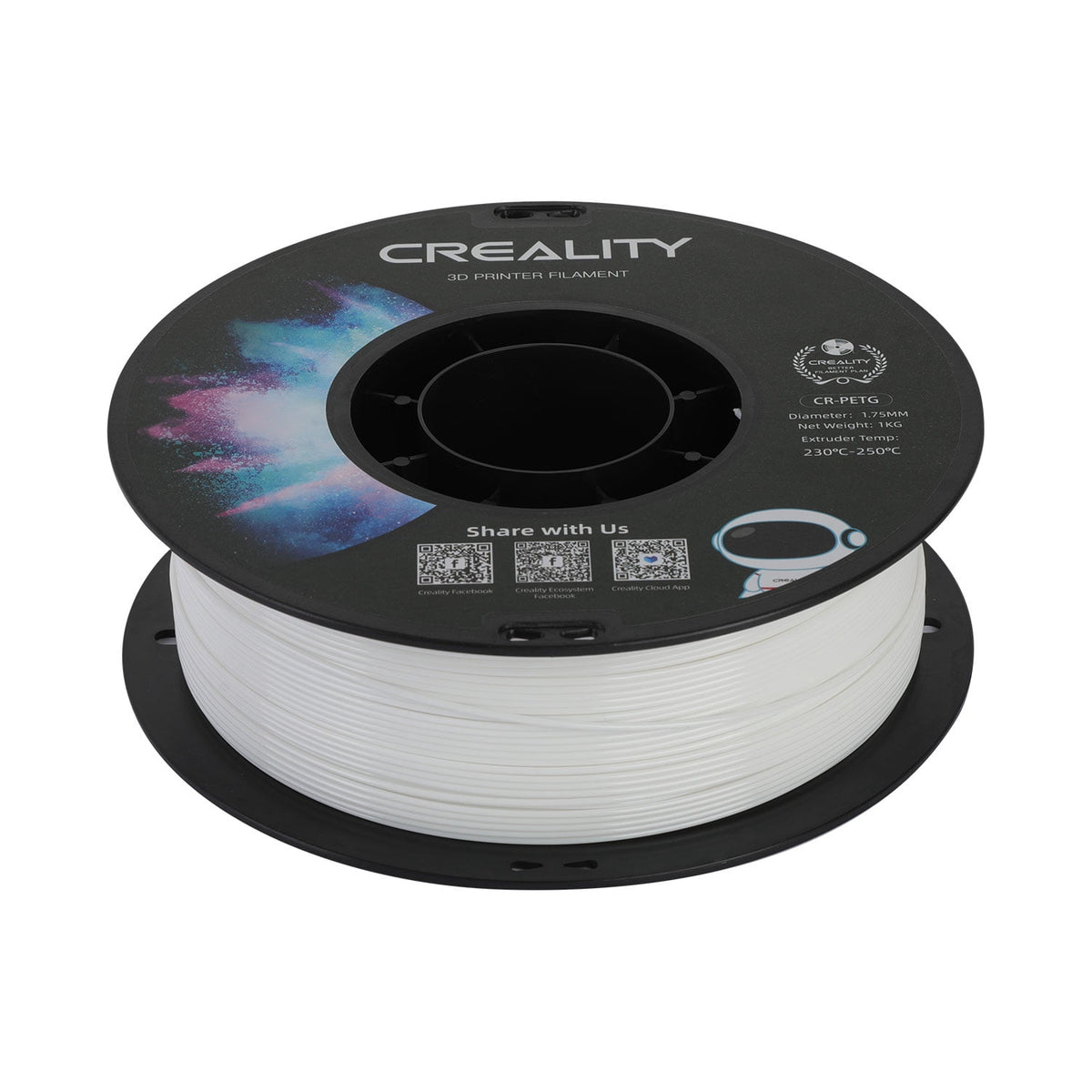 Creality 3D Printer Filament PETG Filament 1.75mm 2.2lbs Odorless Non-Toxic High Precision Strong Toughness Overhang Performance Accuracy +/-0.02mm, Transparent