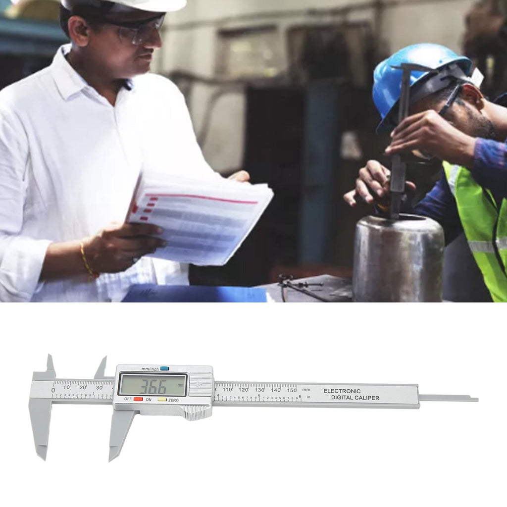 NFTIGB Digital Caliper Electronic LCD Screen Displays 6 inches / 150 mm Measuring Tool Inch Millimeter Conversion PA66 Silver
