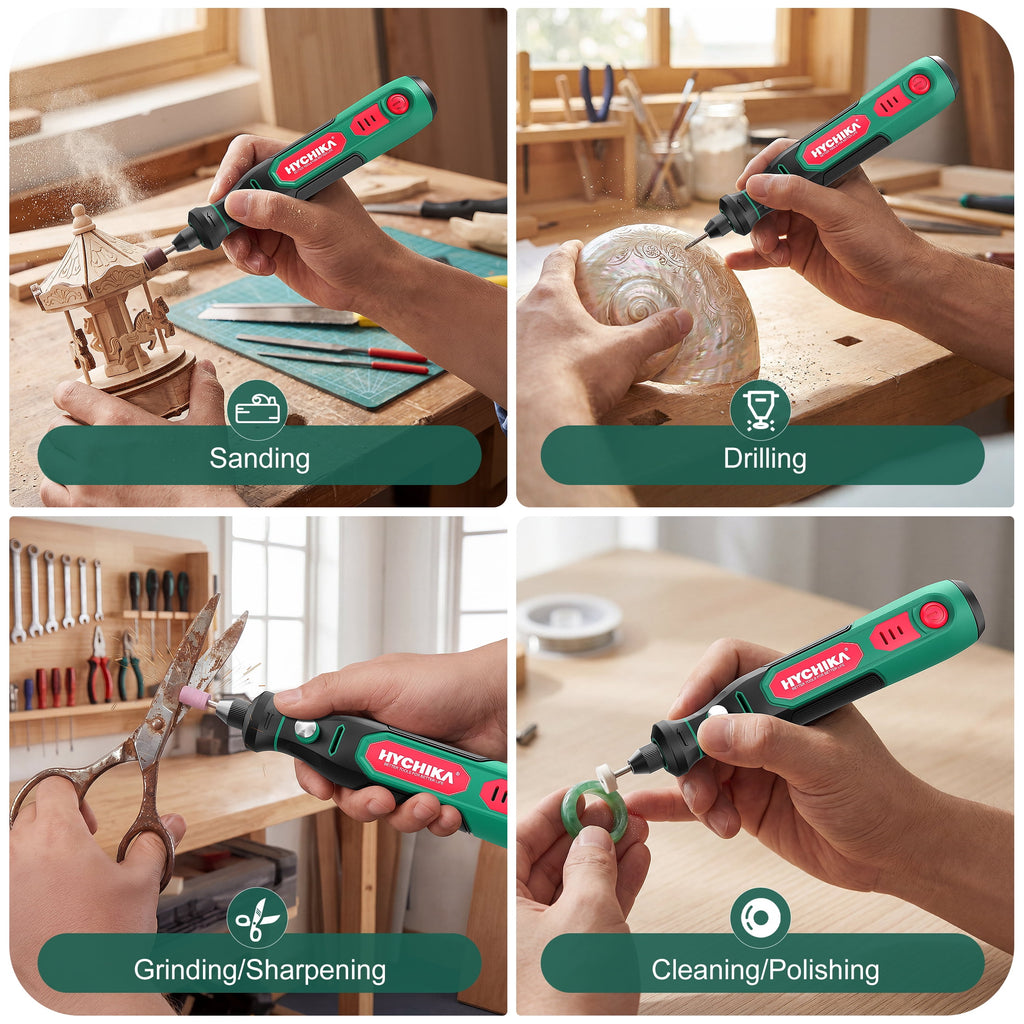HYCHIKA Mini Cordless Rotary Tool Kit, 89 Accessories for DIY Engraving, Polishing, Crafts, Variable Speed, 3.6V Battery