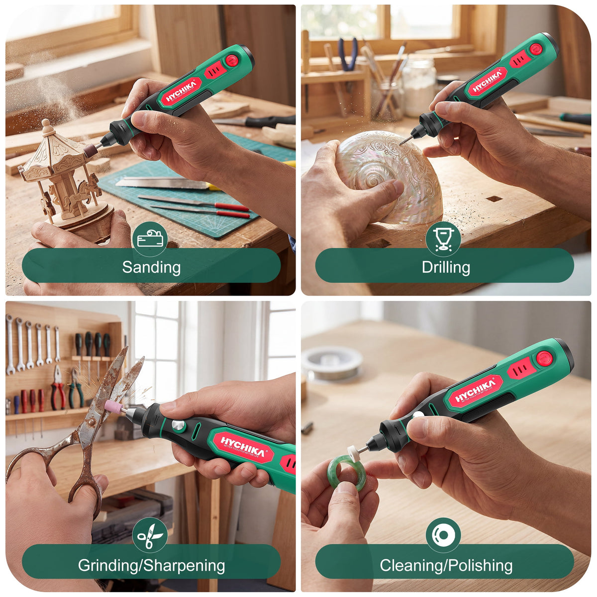 HYCHIKA Mini Cordless Rotary Tool Kit, 89 Accessories for DIY Engraving, Polishing, Crafts, Variable Speed, 3.6V Battery