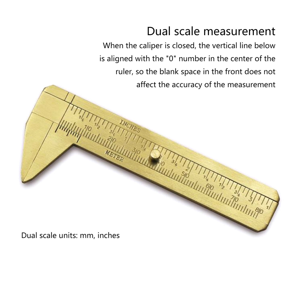 RABBITH Brass 80mm Sliding Metric and Inch Mini Caliper Gauge Retro Vernier Caliper Bead Wire Jewelry Measuring Tool Golden