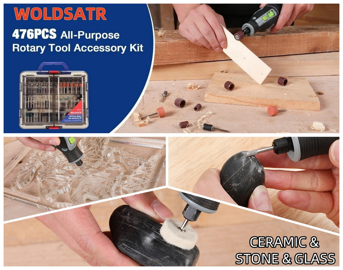 Woldsatr 516PCS Rotary Tool Kit, 1/8-in Shank, Sanding, Grinding, Carving, Polishing, Drilling, Storage Case