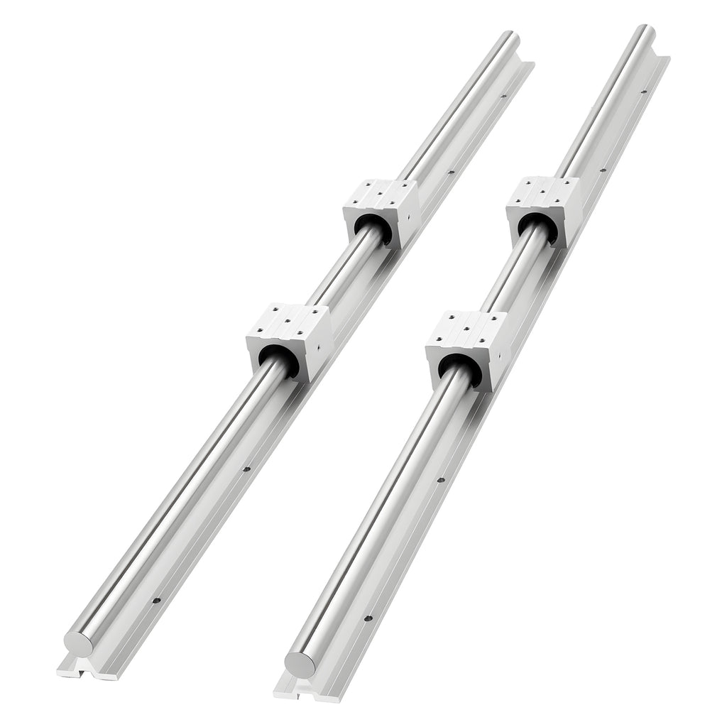 KFFKFF Linear Rail Kit, SBR25, Includes 2 Pieces of 1200 mm (47.24 inch) Motion Guide Rails and 4 Bearing Slide Blocks, Fully Supported Shaft, Suitable for Cutting, Grinding, Milling