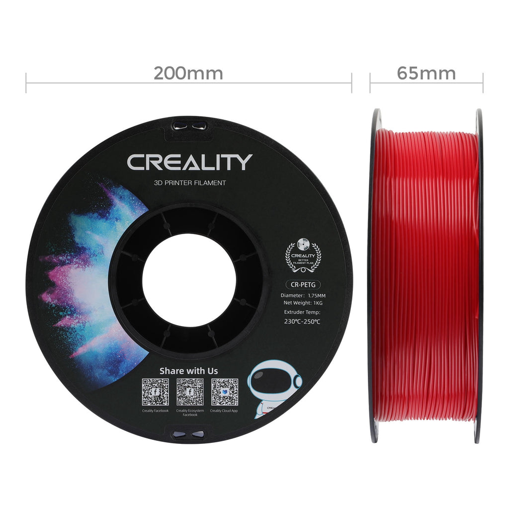Creality 3D Printer Filament PETG Filament 1.75mm 2.2lbs Odorless Non-Toxic High Precision Strong Toughness Overhang Performance Accuracy +/-0.02mm, Transparent